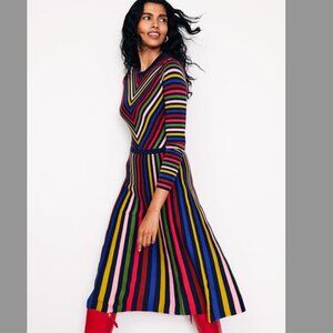 Boden NWT Maria Knitted Multicolor Striped Fit & Flare Midi Dress Size 14